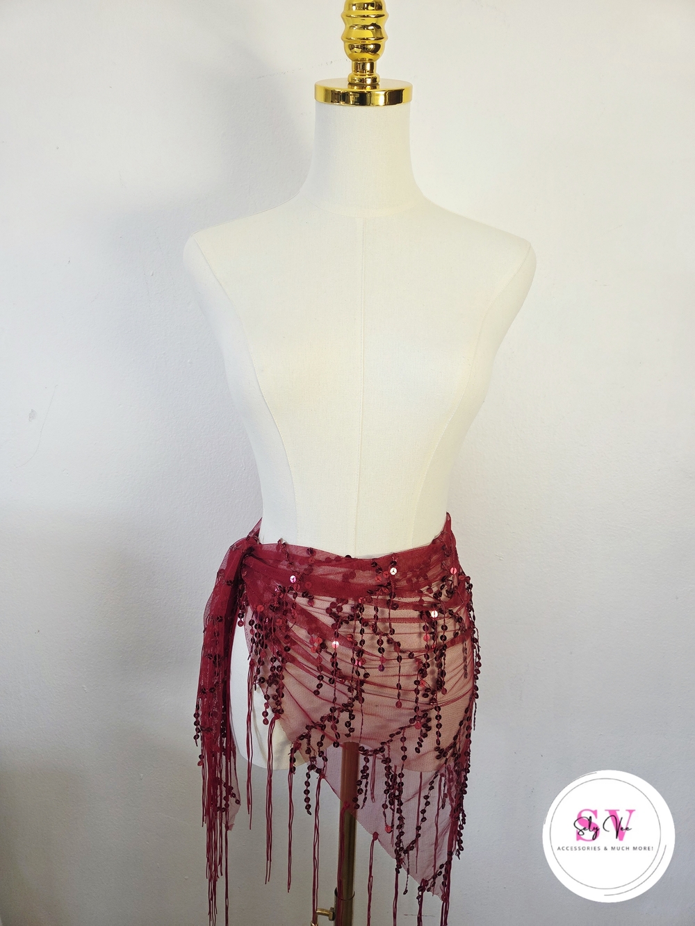 Burgundy sequin fringe skirt cover up